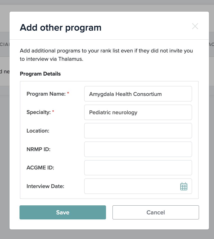 Screenshot: "Add Other Programs" form — fields and Save button visible