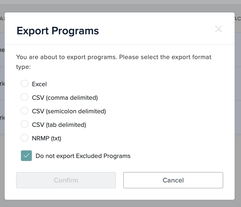Screenshot: Export button and file format options