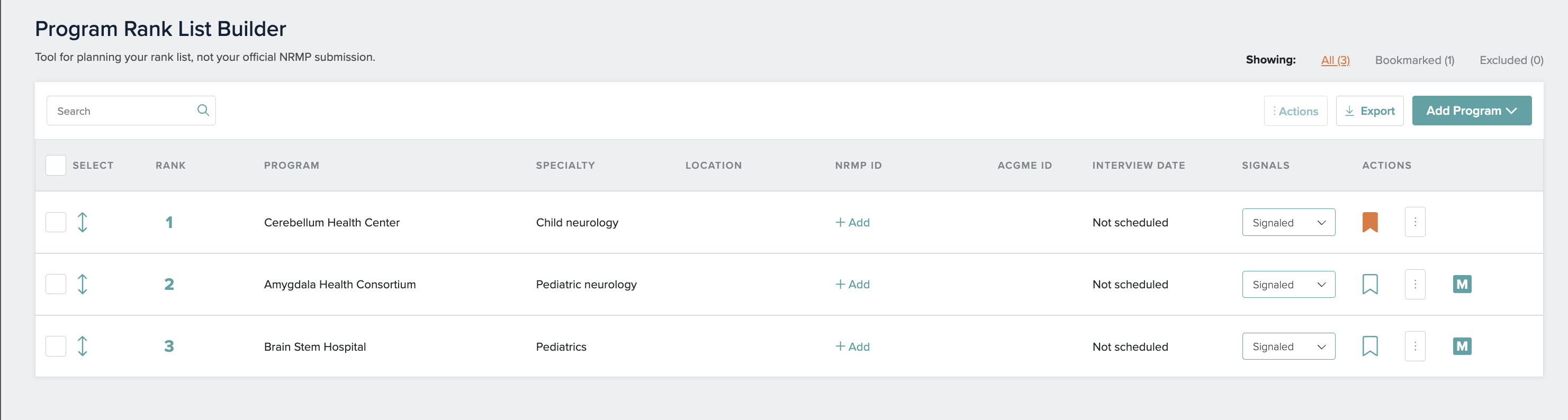 Screenshot: Program Rank List Builder — overview