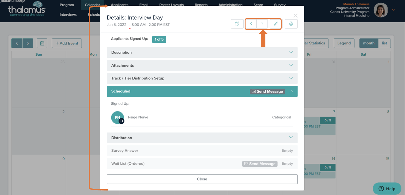 Viewing Scheduled Applicants and Accompanying Data on Calendar – ThalamusGME